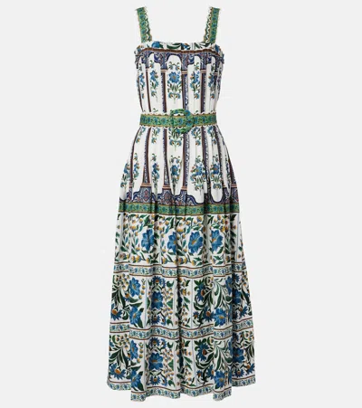 Farm Rio Manoela Belted Floral Linen-blend Pleated Midi Dress In Multi