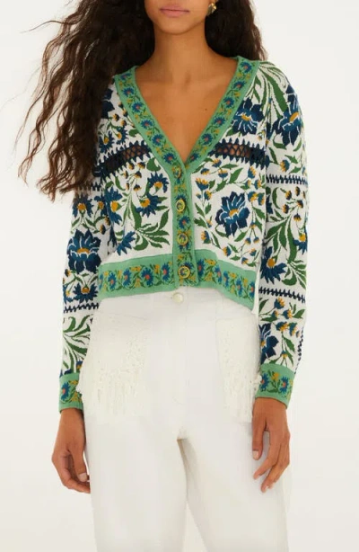 Farm Rio Manoela Knit Crop Cardigan In Multi