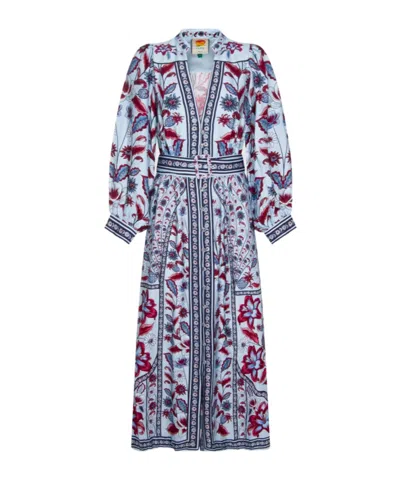 Farm Rio Marcelle Floral Printed V-neck Belted Midi Dress In Multi