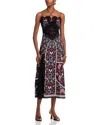 Farm Rio Marcelle Eyelash Lace Trim Halter Satin Slipdress In Black