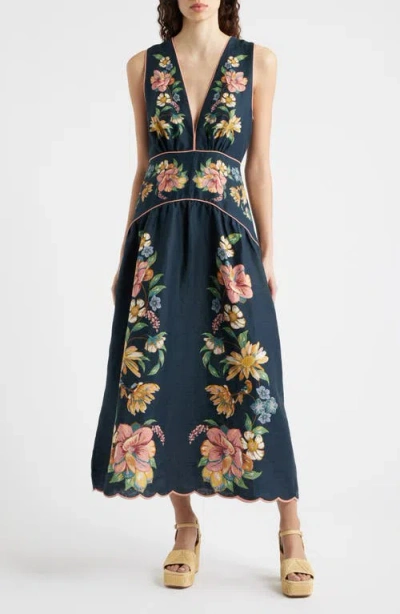 Farm Rio Maria Floral Jacquard Linen Dress In Multi