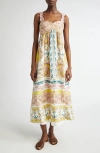 Farm Rio Linen-blend Dress With Nautical Print In Off-white