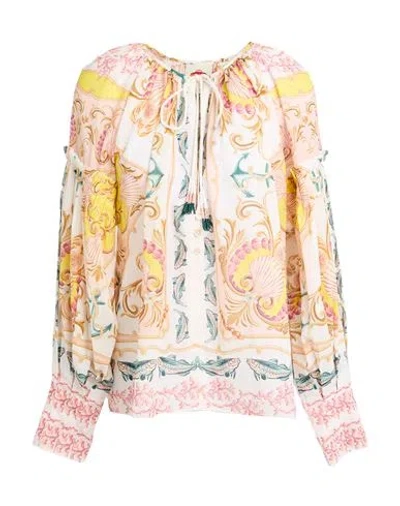 Farm Rio Maritime Magic Off-white Blouse Woman Top Pink Size Xxs Cotton In Multi