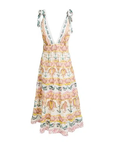 Farm Rio Maritime Magic Off-white Midi Dress Woman Midi Dress Pink Size Xl Cotton In Multi