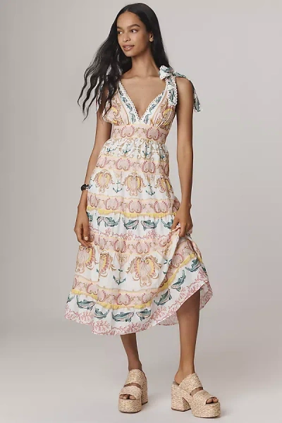 FARM RIO MARITIME MAGIC TIE-STRAP V-NECK MIDI DRESS