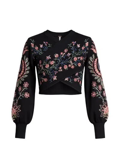 Farm Rio Marvelous Garden Embroidered Sweater In Black