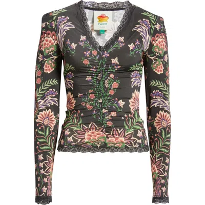 Farm Rio Marvelous Garden Knit Top In Black