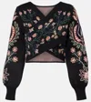 Farm Rio Marvelous Garden Knitted Wrap Top In Black