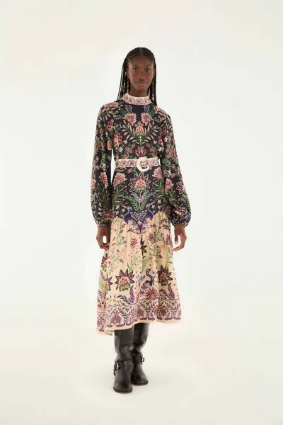 Farm Rio Marvelous Garden Midi Dress In Black In Multi