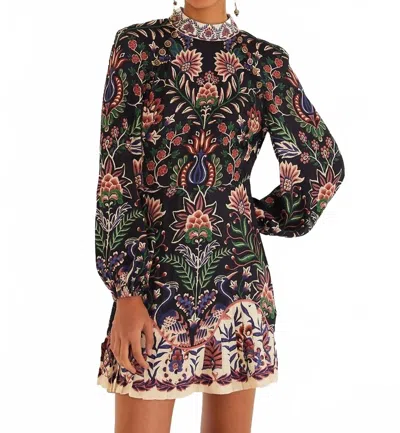 Farm Rio Black Marvelous Garden Lenzing Ecovero Mini Dress In Multi