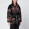 Farm Rio Padded Velvet Jacket With Floral And Bird Embroidery In Black
