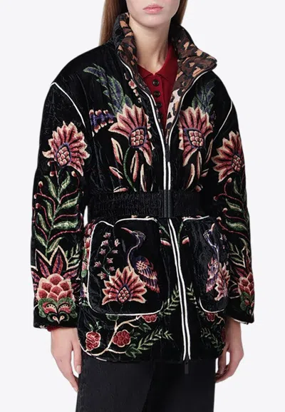 Farm Rio Marvelous Garden Reversible Velvet Down Jacket In Multi