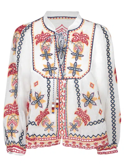 Farm Rio Marys Tiles Embroidered White Blouse