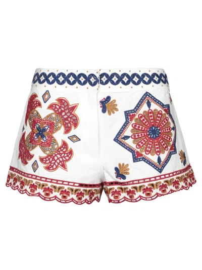 Farm Rio Marys Tiles Embroidered White Shorts