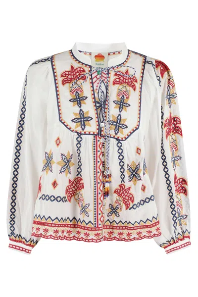 FARM RIO MARYS TILES OFF WHITE EMBROIDERED BLOUSE