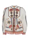 Farm Rio Womens Marys Tiles Embroidered Cotton-poplin Blouse Marys Tiles Off-white In Multicolor