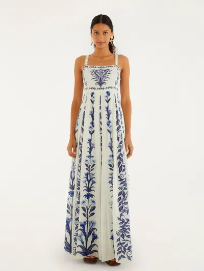 Farm Rio Maxi Dress With Flower Arch Print And Scalloped Shoulder Straps In White