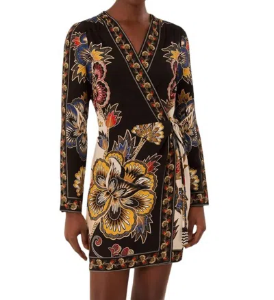 Farm Rio Maxi Floral Wrap Mini Dress In Black