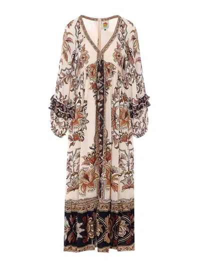 Farm Rio Majestic Garden Ruffled Floral-print Dress In Blue