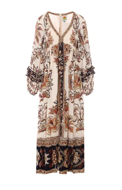 Farm Rio Majestic Garden Ruffled Floral-print Dress In Blue