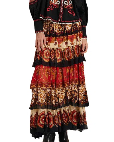 Farm Rio Cream Ainika Tiles Ruffles Maxi Skirt In Black