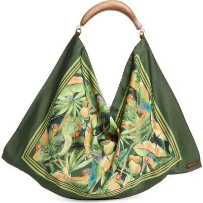 Farm Rio Medium Satin Scarf Bag In Green