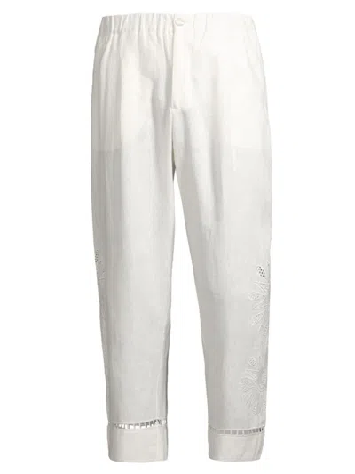 Farm Rio Men's Maxi Sunset Richelieu Embroidered Linen Pants In Off White