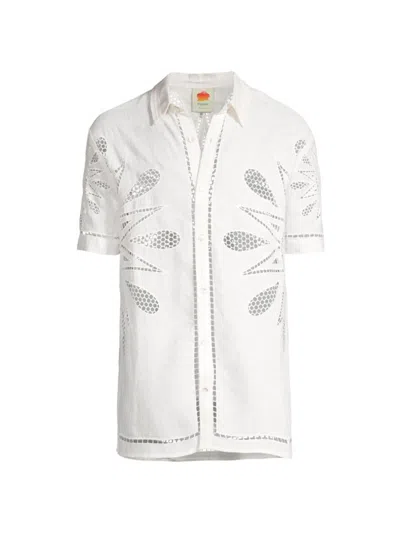 Farm Rio Men's Maxi Sunset Richelieu Embroidered Shirt In Off White