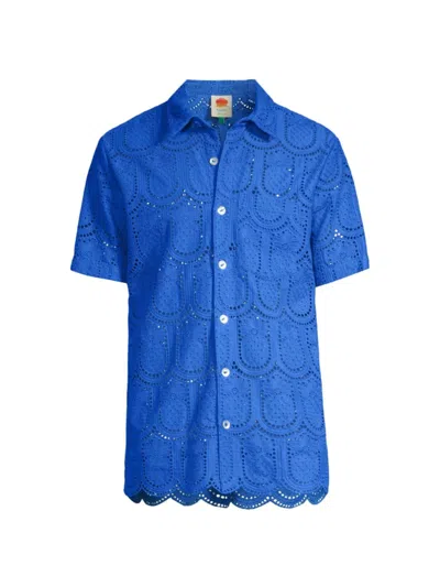 Farm Rio Men's Pineapple Eyelet Cotton Shirt In Blue