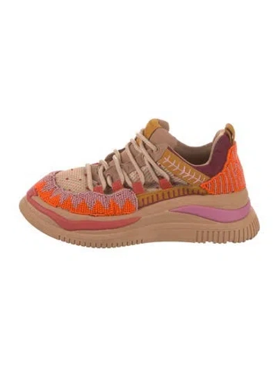 Pre-owned Farm Rio Mesh Graphic Print Chunky Sneakers In Neutrals