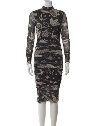 Pre-owned Farm Rio Mesh Midi Length Dress In Black