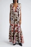 Farm Rio Metallic Jacquard Sleeveless Maxi Dress In Beige