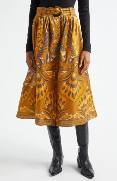 Farm Rio Metallic Mixed Print Cotton Blend Skirt In Heart Forest Gold