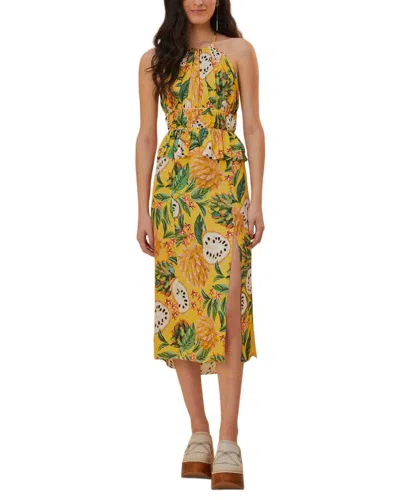 Farm Rio Midi Dress In Biriba Yellow Sleeveless