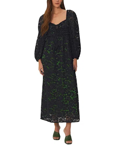 Farm Rio Black Lace Long Sleeve Midi Dress In Multi