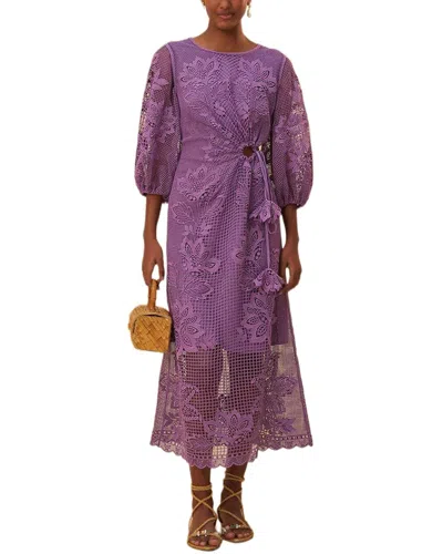 Farm Rio Midi Dress In Lilac Cut Out Guipire