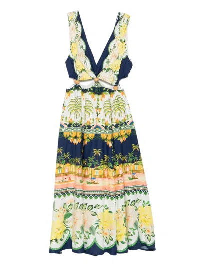 Farm Rio Midi Floral Cut-out Dress
