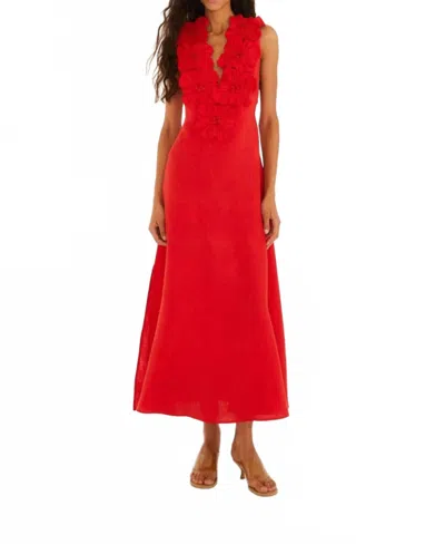 Farm Rio Flower Euroflax Midi Dress In Red In Multi