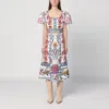 Farm Rio Midi Linen Dress With Multi-coloured Print