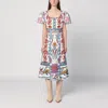 Farm Rio Midi Linen Dress With Multi-coloured Print