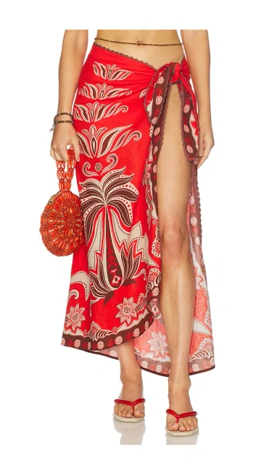 Farm Rio Midi Skirt In Red