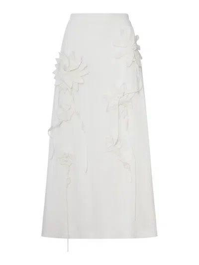 Farm Rio Midi Skirt With 3d Flowers In White