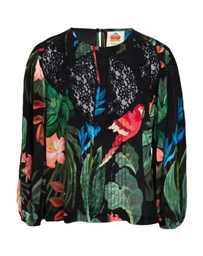 Farm Rio Midnight Macaw Fiesta Black Blouse Woman Top Black Size Xl Viscose In Multi