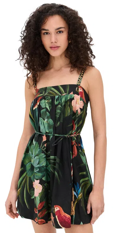 Farm Rio Midnight Macaw Fiesta Black Sleeveless Mini Dress Midnight Macaw Fiesta Black