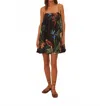 Farm Rio Midnight Macaw Fiesta Sleeveless Mini Dress In Black In Animal Print