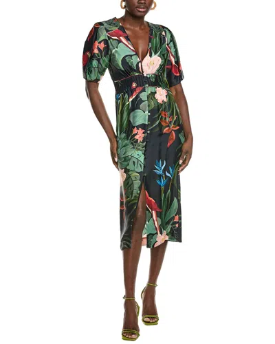 Farm Rio Midnight Macaw Fiesta V Neckline Midi Dress In Multi