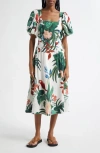 Farm Rio Midnight Mccaw Fiesta Floral Linen Blend Midi Dress In Off-white