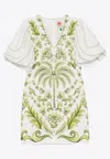 Farm Rio Milani Off White Linen Mini Dress In White