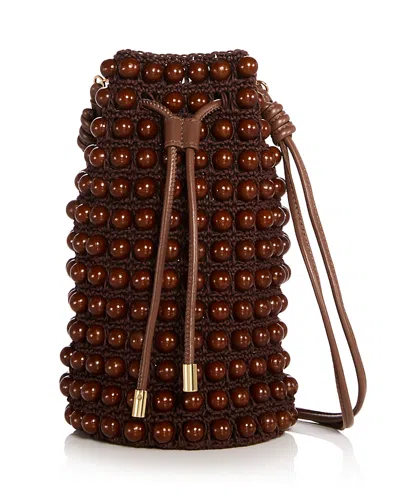 Farm Rio Mini Beaded Macrame Bucket Bag In Brown