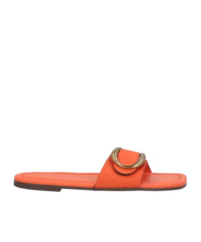 Farm Rio Minimalist Leather Slippers In Orange